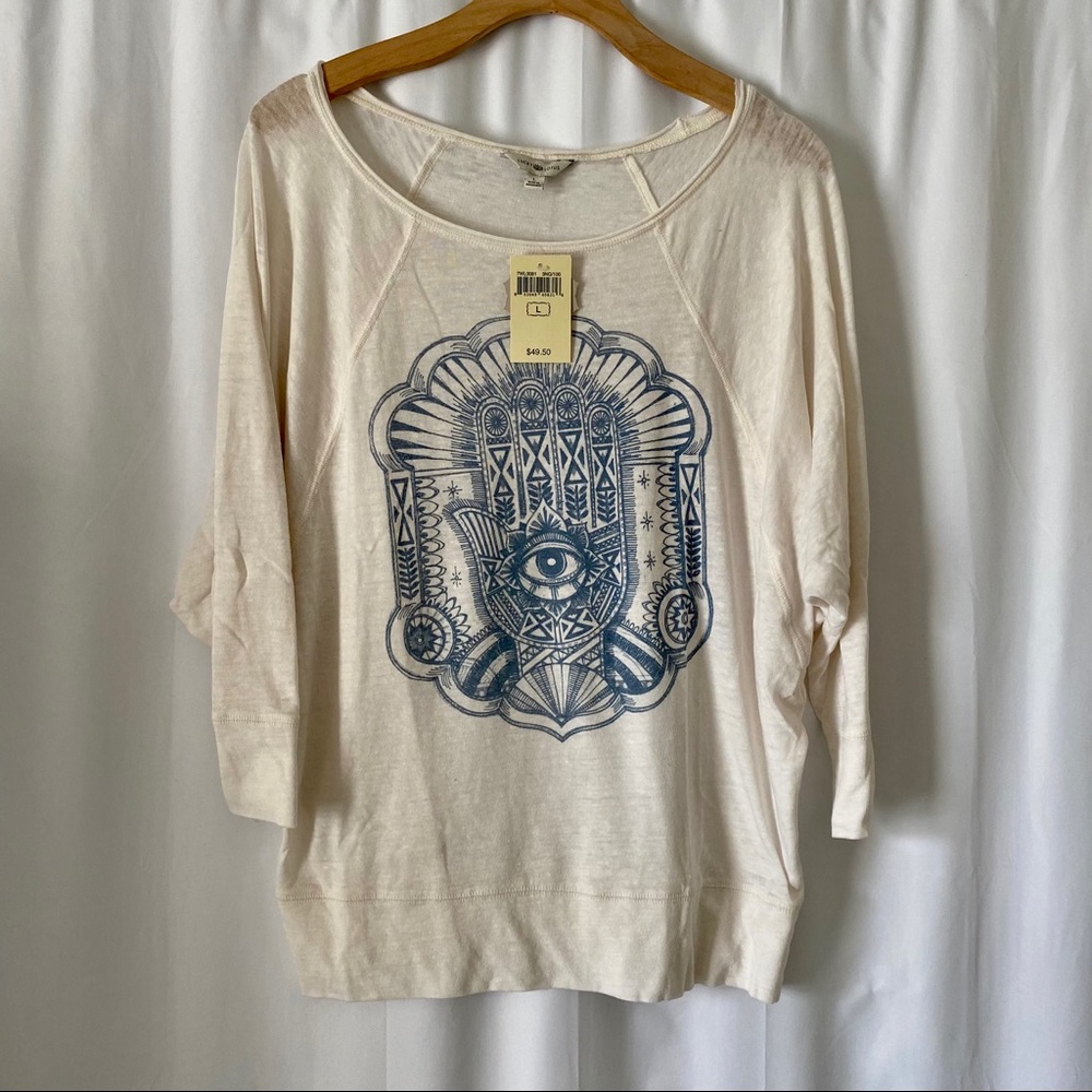 NWT Lucky Brand White & Light Blue Top